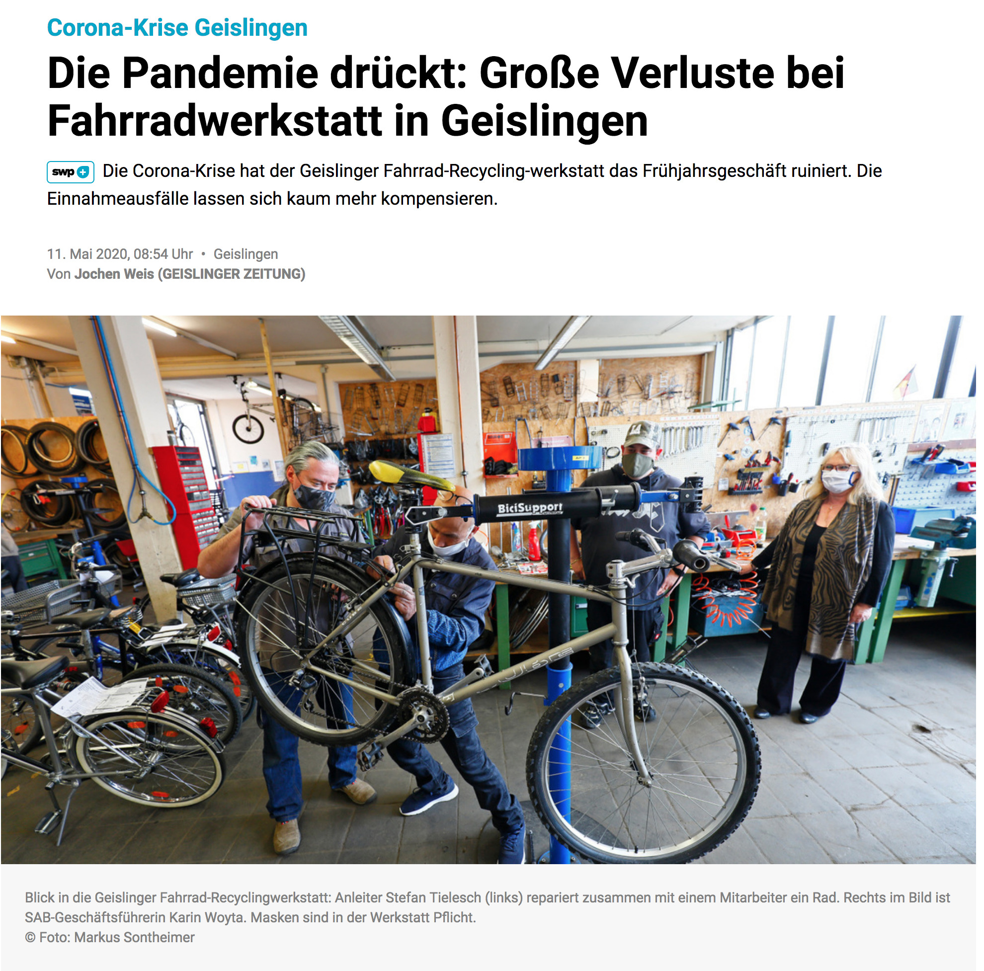 Screenshot 2020 10 31 Corona Krise Geislingen Die Pandemie drückt Große Verluste bei Fahrradwerkstatt in Geislingen 